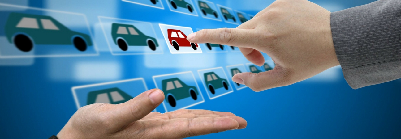 Hand selecting a car from a digital interface