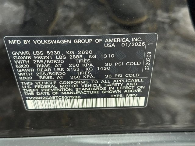 2026 Volkswagen Atlas 2.0T SEL