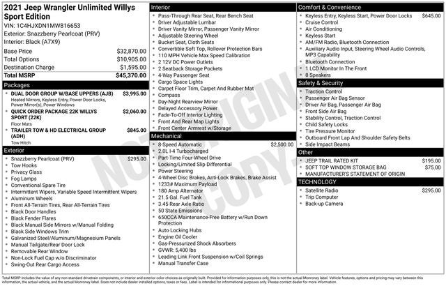 2021 Jeep Wrangler Unlimited Willys
