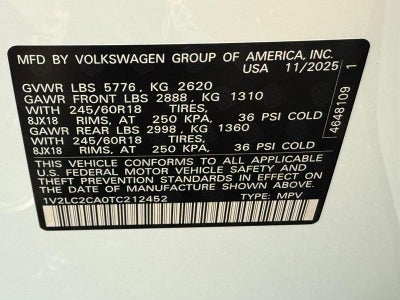 2026 Volkswagen Atlas Cross Sport 2.0T SE