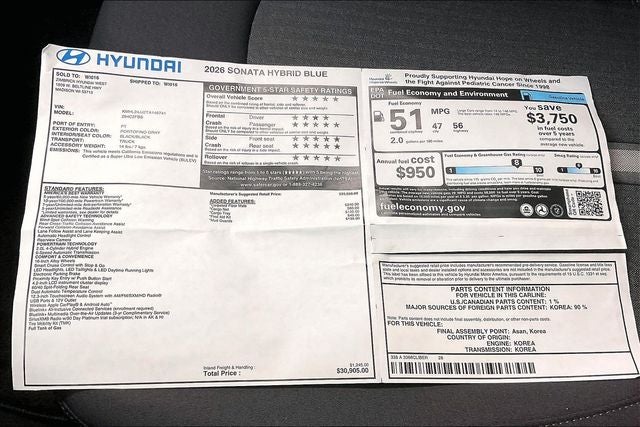 2026 Hyundai Sonata Hybrid Blue