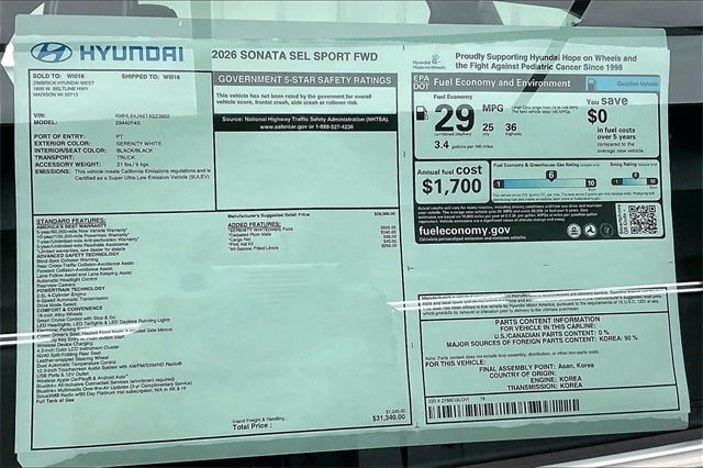 2026 Hyundai Sonata SEL Sport