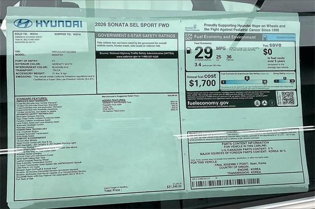 2026 Hyundai Sonata SEL Sport