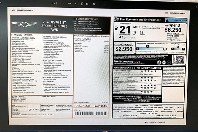 2026 Genesis GV70 3.5T Sport Prestige